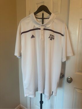 adidas White Polo with Maroon Accents - Texas A&M Logo